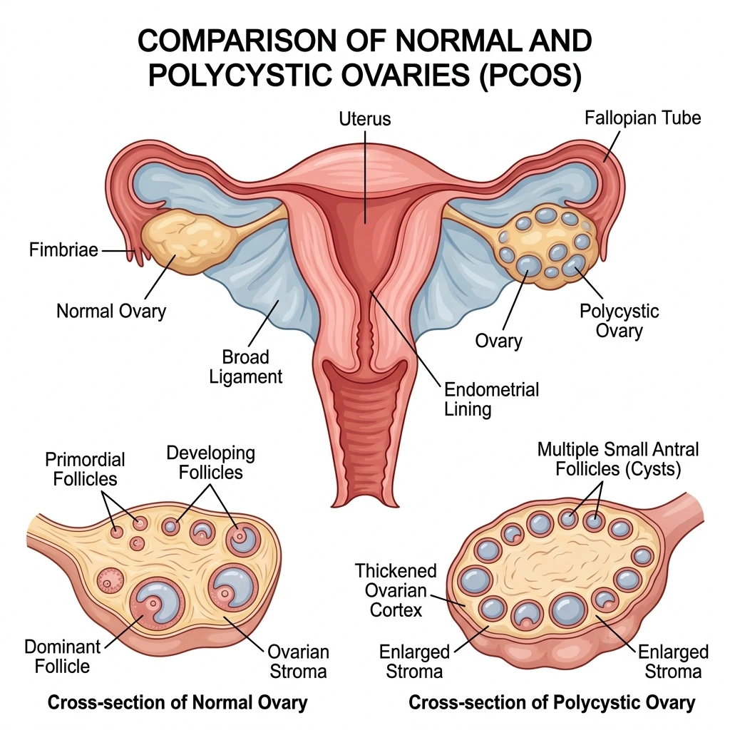 medical illustration showing polycystic ovary syndrome