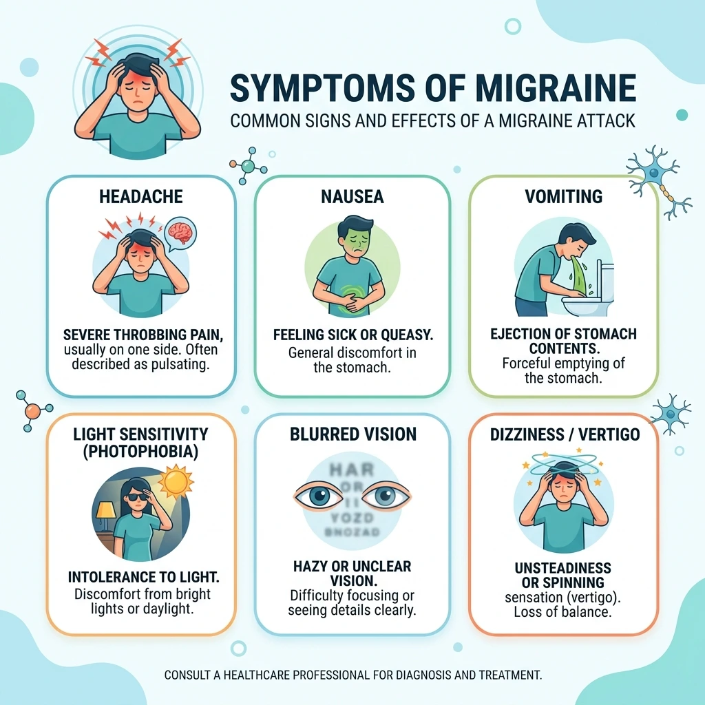 common symptoms of migraine including headache nausea and light sensitivity