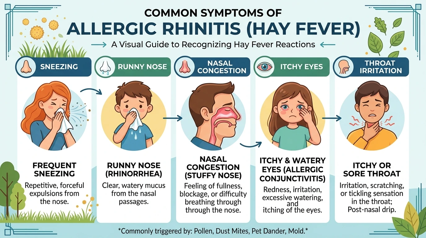 common symptoms of allergic rhinitis including sneezing runny nose and nasal congestion