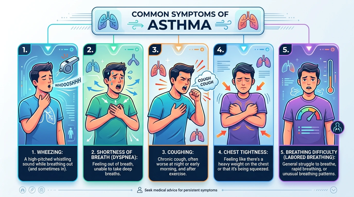 common symptoms of asthma including wheezing cough and shortness of breath