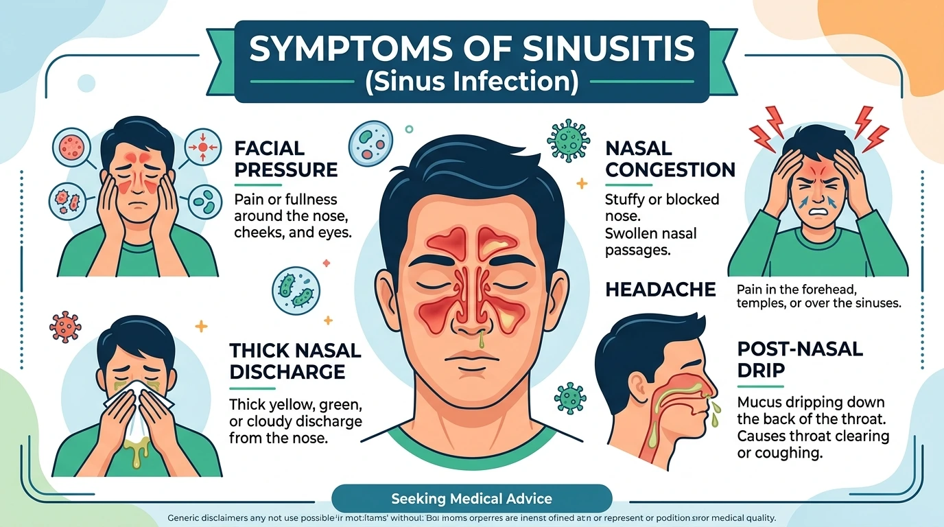common symptoms of sinusitis including headache nasal congestion and facial pressure