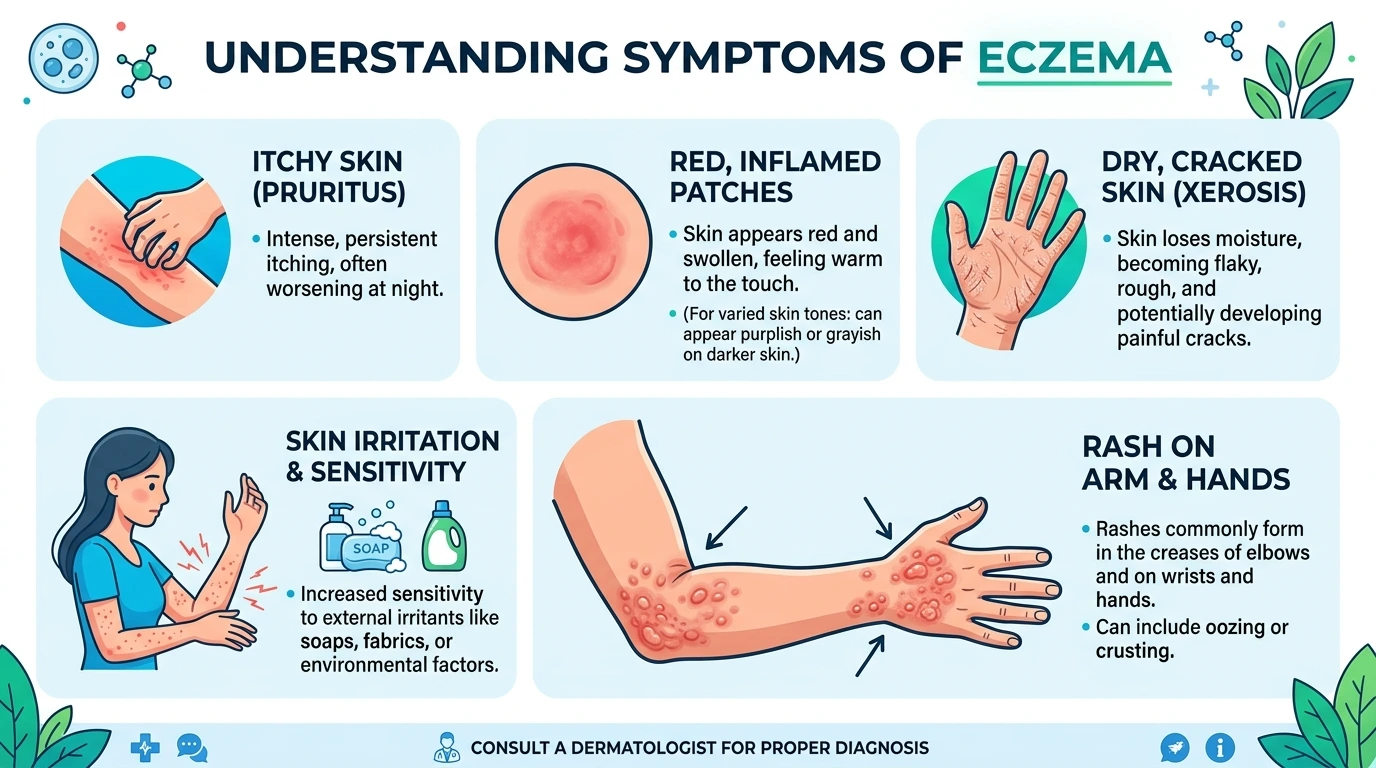 common symptoms of eczema including itching redness and dry skin