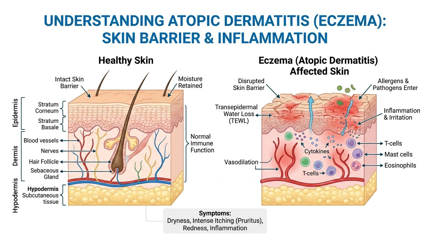 medical illustration showing skin inflammation in atopic dermatitis